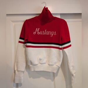 Vintage Red and White Women's Mustangs Cheer Sweater